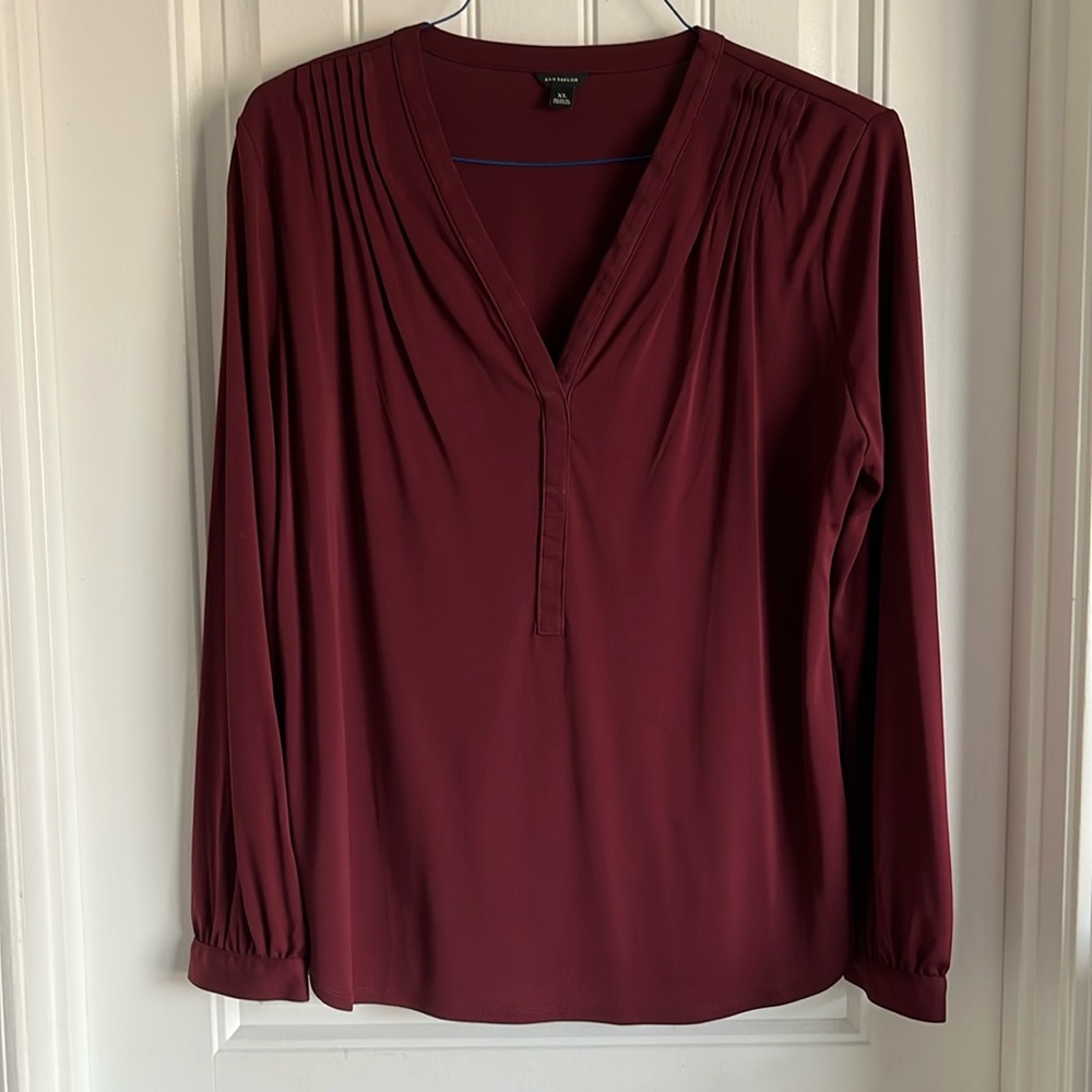 Elegant Burgundy V-Neck Blouse